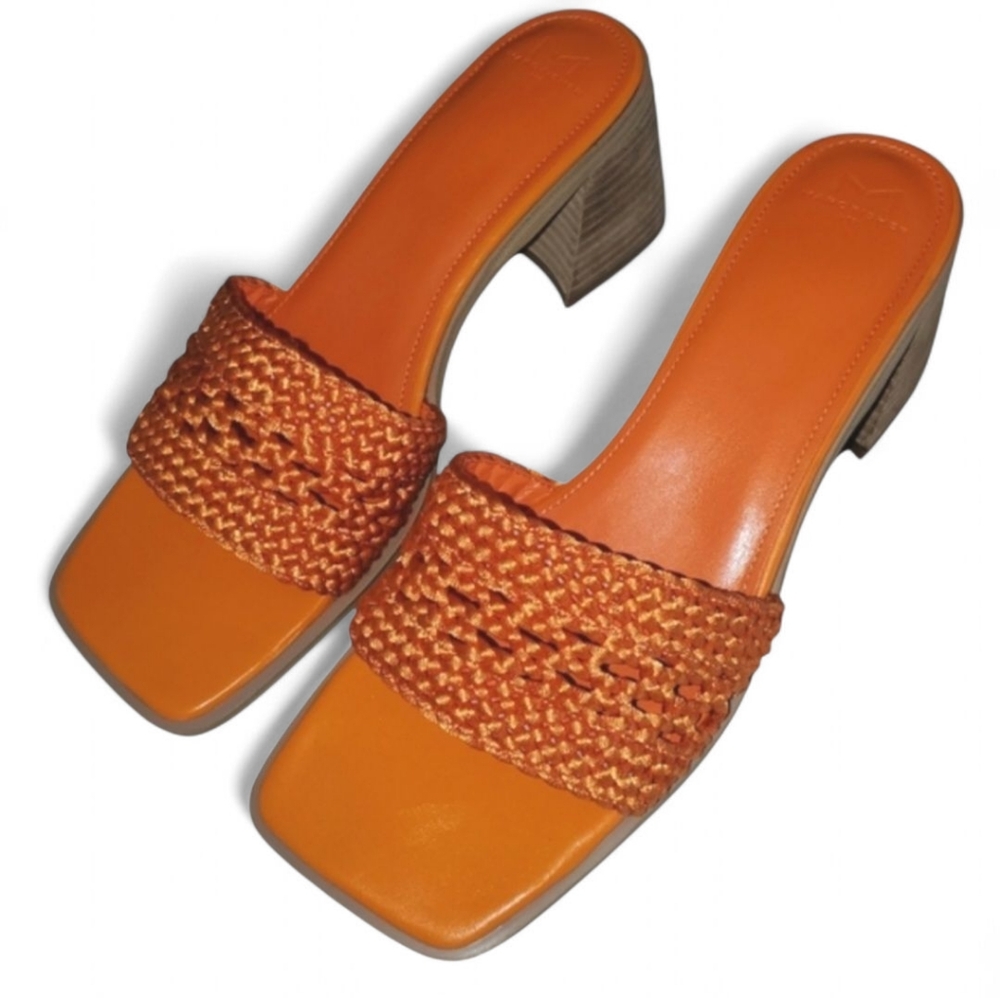 Marc Fisher Orange Woven Sandals Square Toe